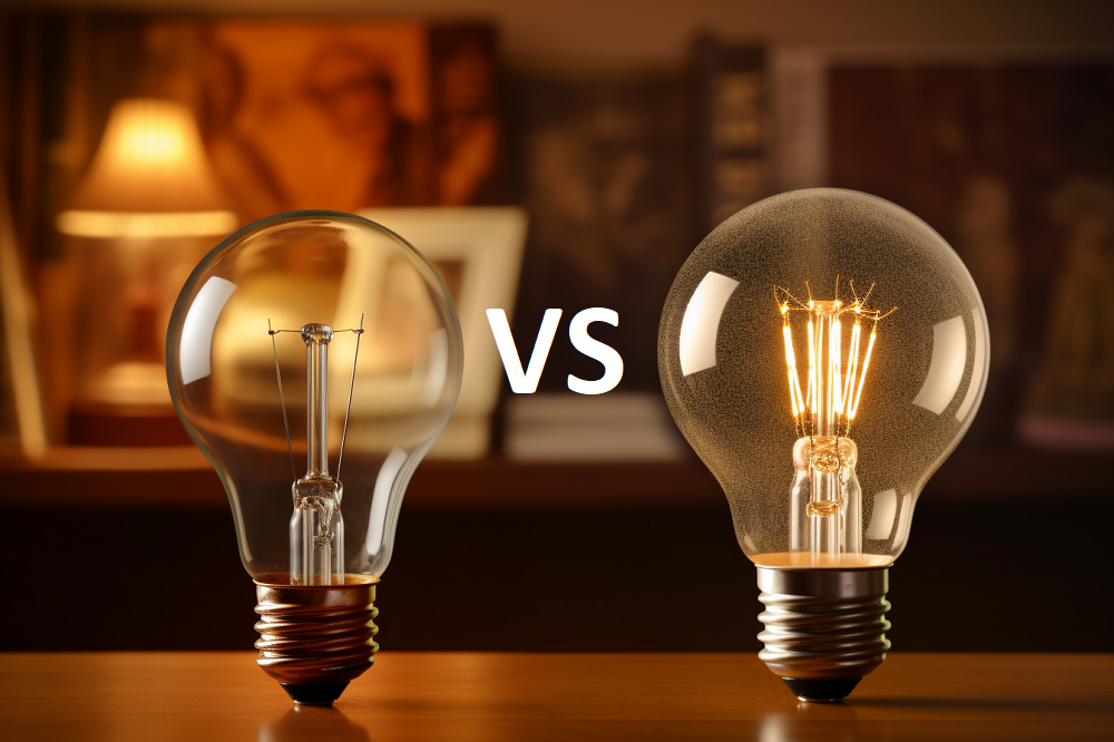 Glödlampa och led-lampa